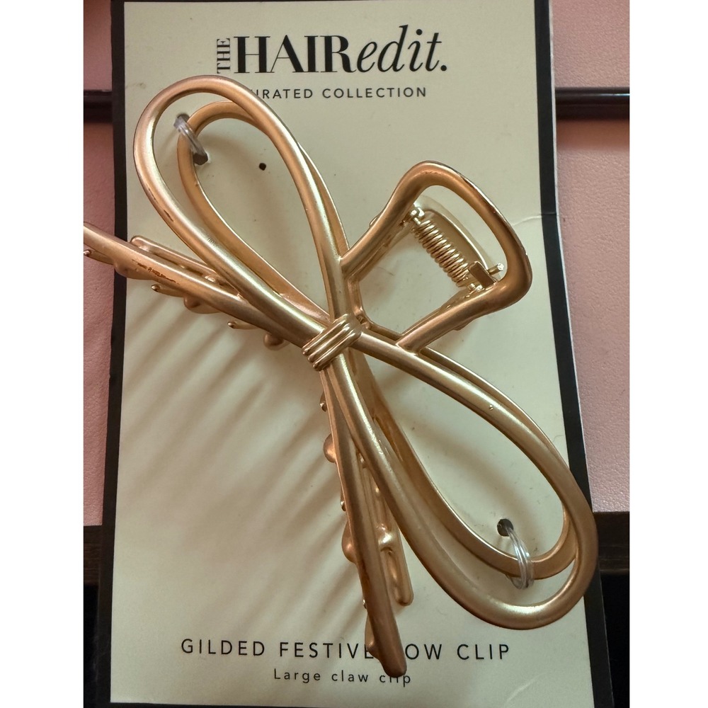 The Hair Edit Gilded Festive Bow Clip Large Gold Metal Claw Clip S2906 NEW